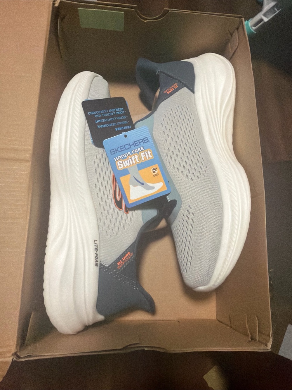 Skechers Men Grey Mesh Swift-Fit Sneaker Memory Foam Tennis Shoes SZ 9